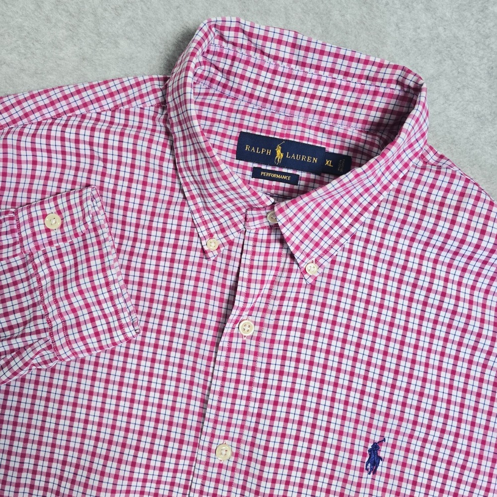 Ralph Lauren Men XL Performance Button Down Stretch Preppy Red Plaid Shirt Pony